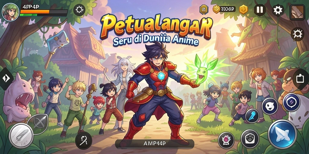 Tampilan gameplay menakjubkan dari 4P4P dengan karakter anime beraksi.