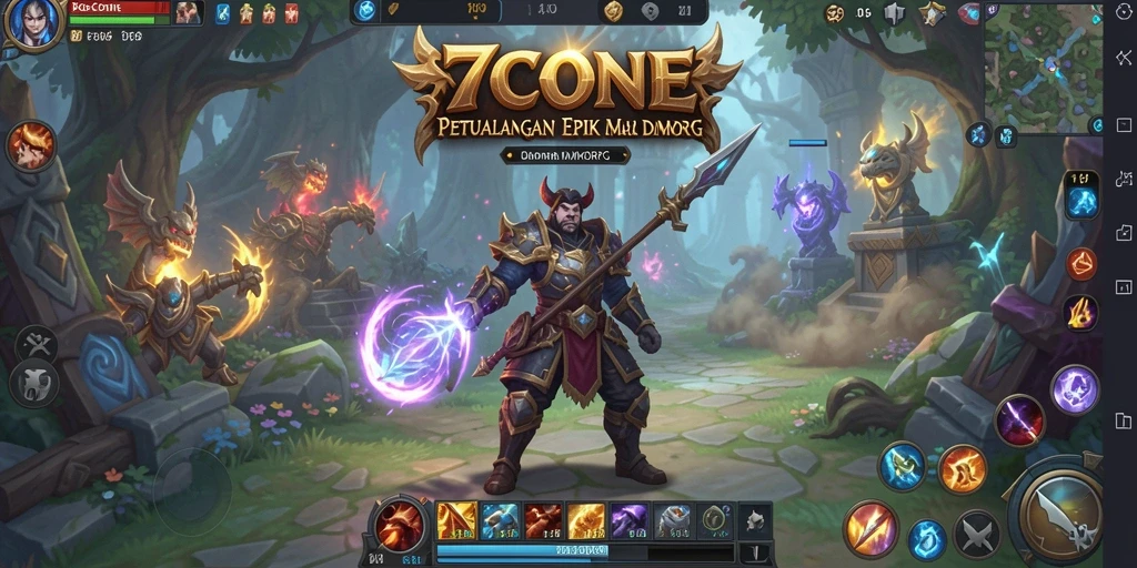 Tampilan gameplay epik di dalam dunia 7CONE MMORPG.