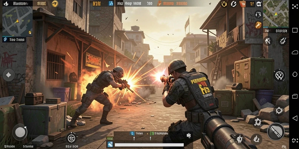 Screenshot mendebarkan dari aksi intens dalam game FPS 8180.
