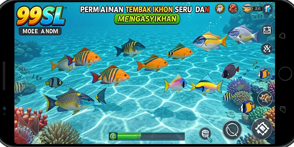 Tampilan gameplay 99SL menampilkan aksi menembak ikan yang seru.