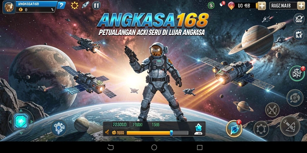 Tampilan gameplay mendebarkan di ANGKASA168 menunjukkan aksi luar angkasa yang seru.