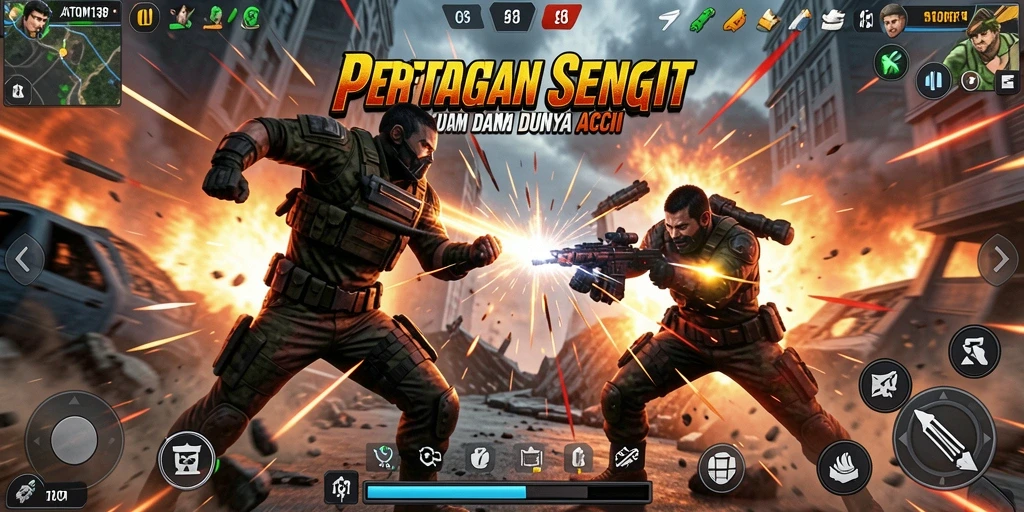 Tampilan aksi mendebarkan dalam ATOM138 saat bertarung.