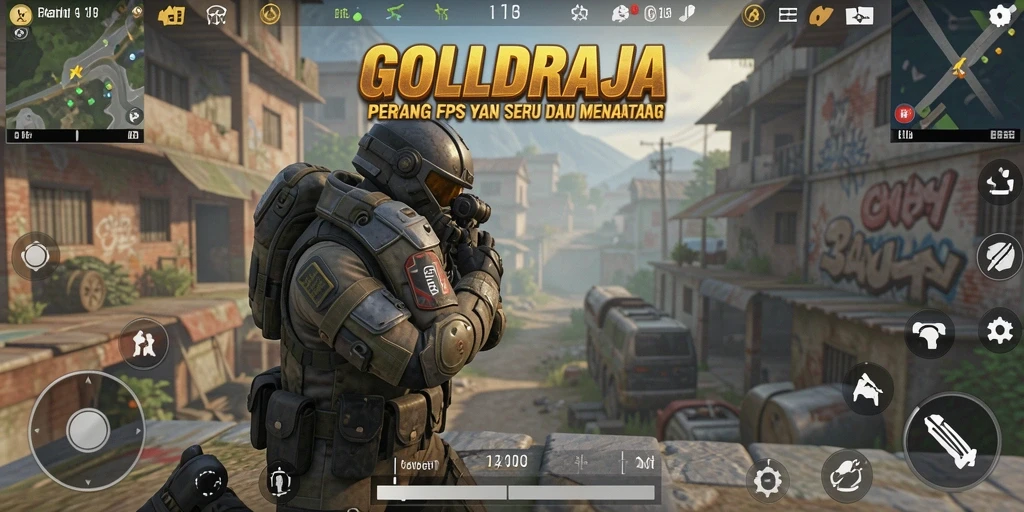 Tangkapan layar dari gameplay <strong>GOLDRAJA</strong> menunjukkan aksi perang yang mendebarkan.