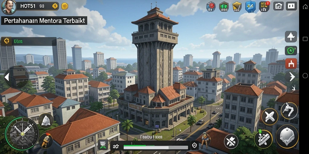 Screenshot HOT51 menampilkan aksi seru dalam pertahanan menara.