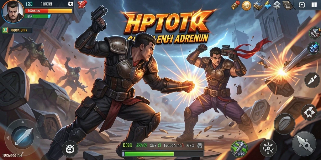 Screenshot gameplay HPTOTO menunjukkan aksi mendebarkan di arena pertempuran.