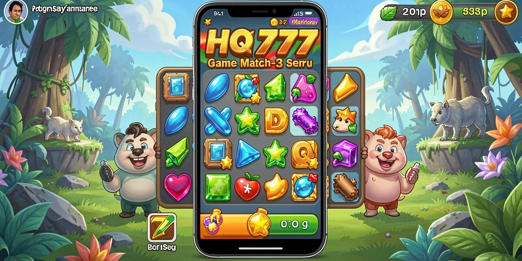 Screenshot utama HQ777 menampilkan gameplay seru Match-3.