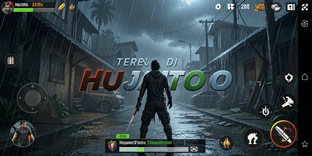 Tampilan gameplay HUJANTOTO yang mencekam saat hujan deras.