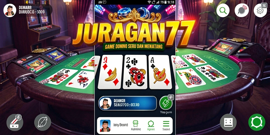 Screenshot utama JURAGAN77 menunjukkan pemain beraksi di meja Domino.