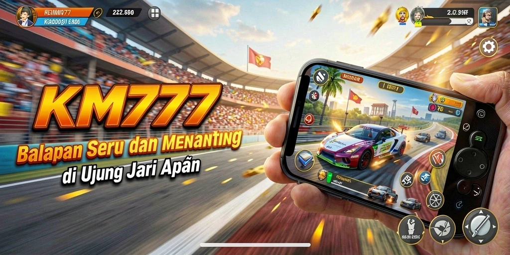 Tangkapan layar gameplay KM777 menampilkan aksi balapan yang penuh adrenalin.