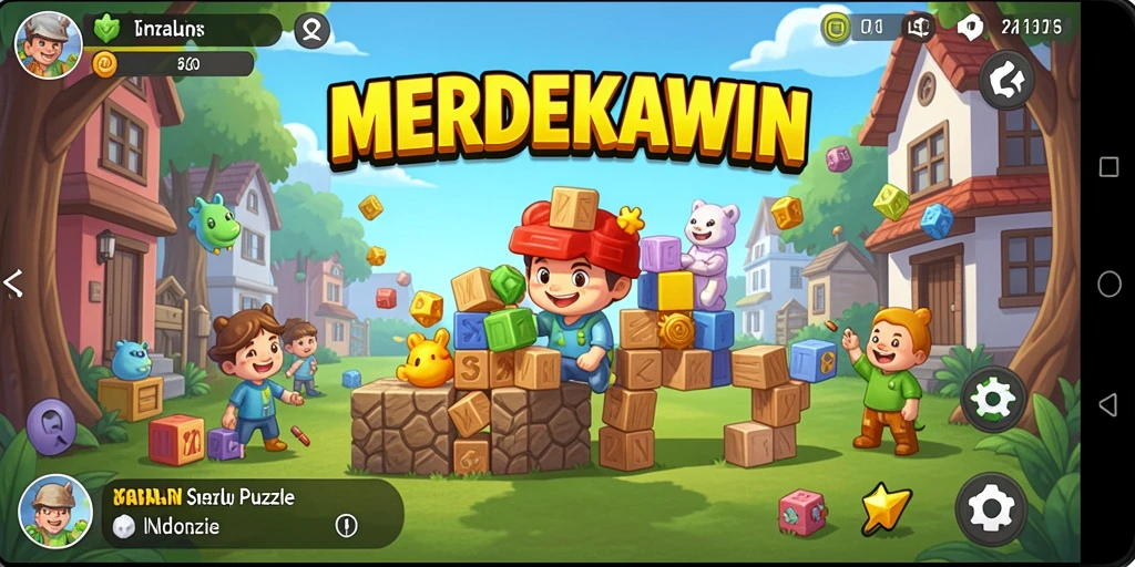 Screenshot gameplay MERDEKAWIN yang menunjukkan tantangan puzzle seru.