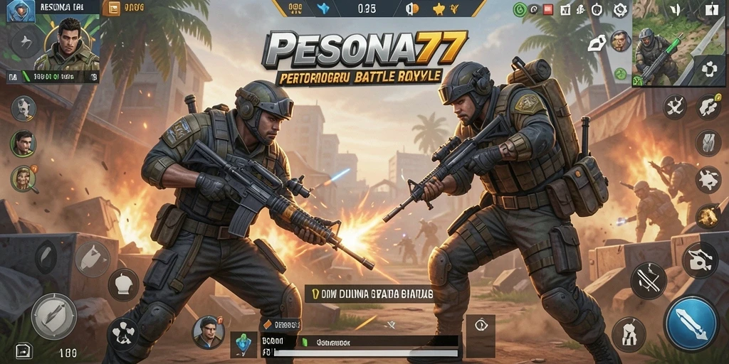 Tampilan aksi mendebarkan dalam gameplay PESONA77 Battle Royale.