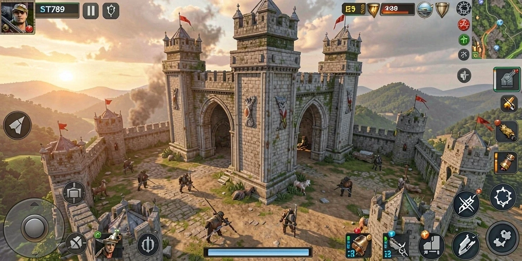 Tangkapan layar dari gameplay ST789 yang menampilkan menara bertahan.